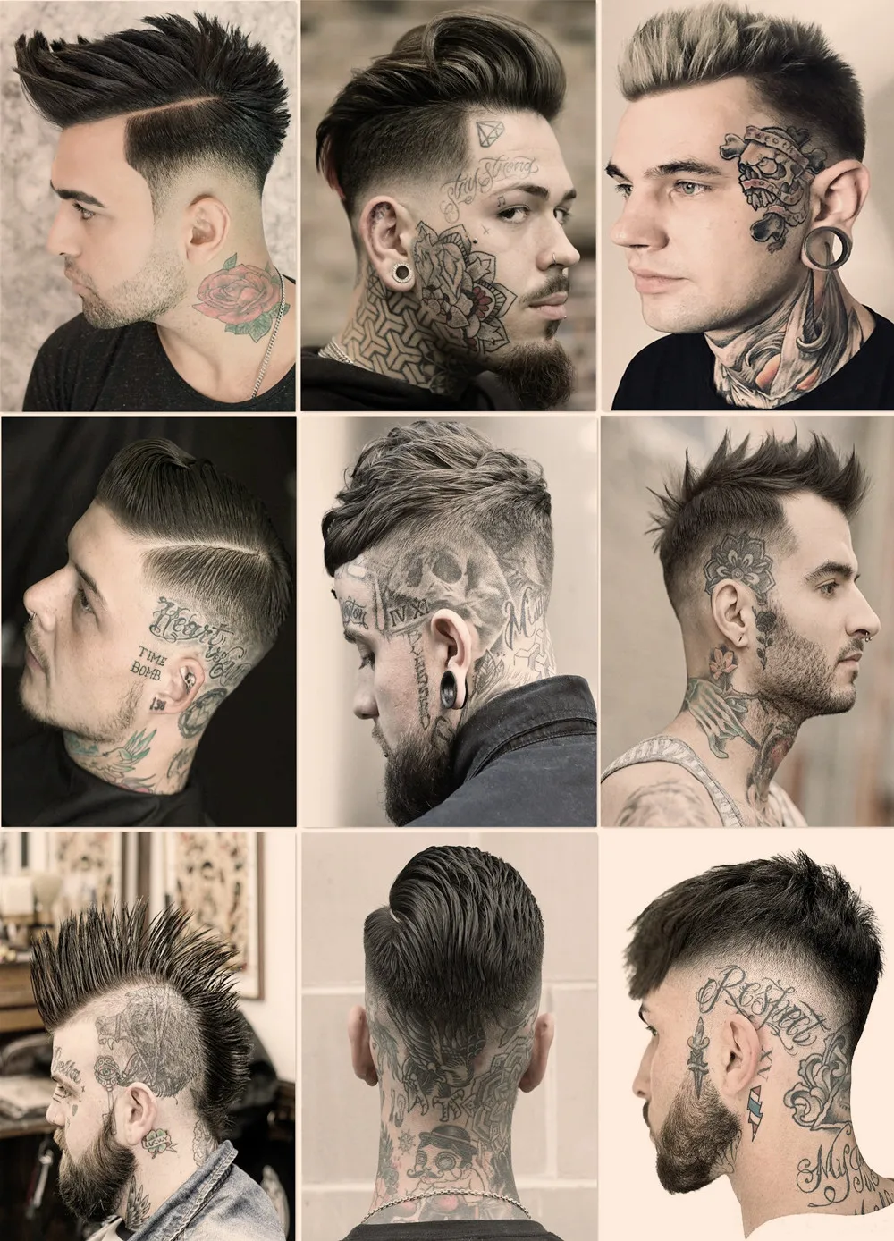 Best Men's Short Tattoo Hairstyles Poster Retro Barber Shop Signboard Wall Decor Painting Haircut and Shave Salon Wall Sticker