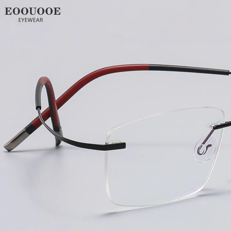 Rimless Glasses Pure Titanium Men Optics Glasses Prescription Recipe Lenses Progressive Myopia Eyewear Reading Eyeglasses Rubber