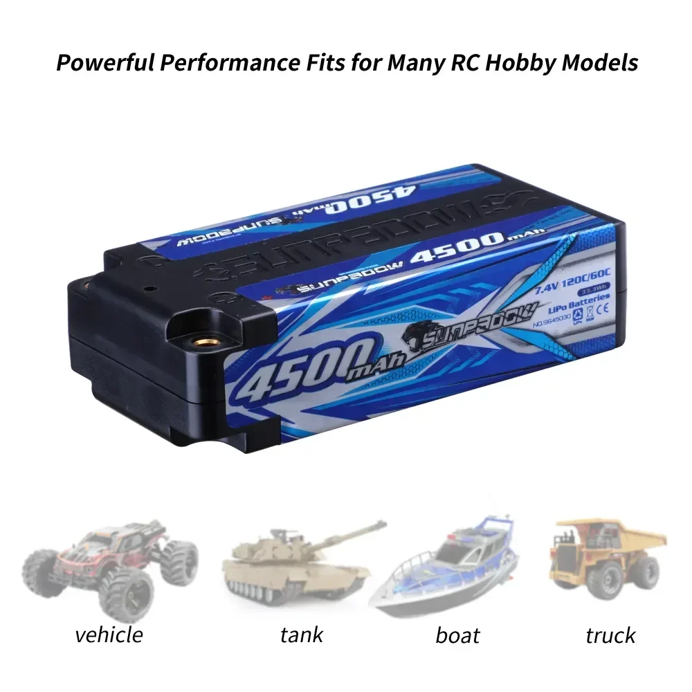 Competition RC Lipo Battery 2S 4500mAh 6000mAh 120C60C with 4mm Bullet Connector for 1/10 Buggy Vehicles Car Truck Tank