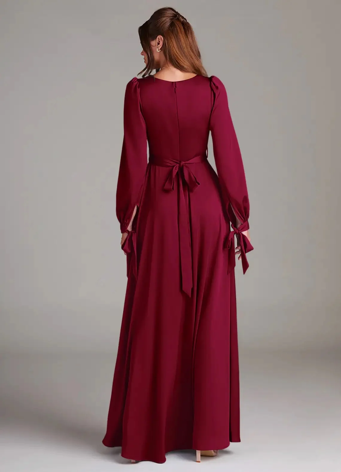 

Customized Retro Charmeuse Sash Bow Pleat A-line Square Neck Long Dresses Bespoke Occasion Dresses Elegant Simple Casual Fashion