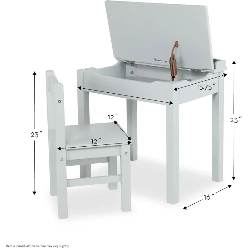 Bureau élévateur et chaise en bois, gris, gris, tout-petit et enfants, 3 ans et plus, rangement autonome