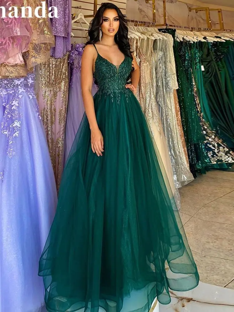 N129 personalizado verde escuro vestido de noite formal doce memória senhora sexy banquete anfitrião cinta espaguete vestido de festa de casamento