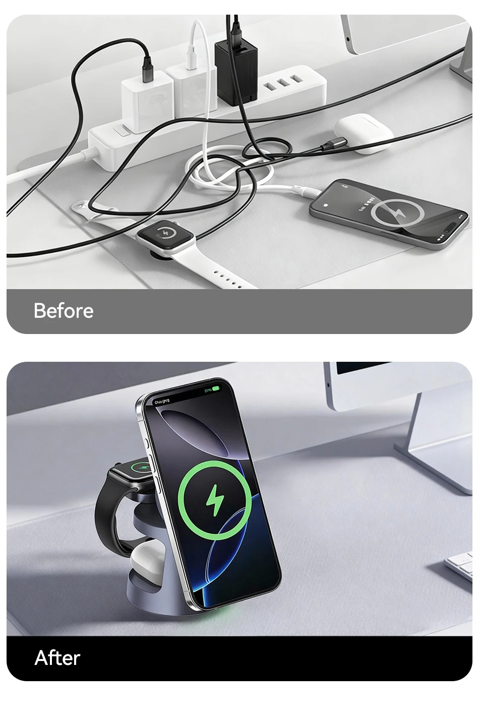 Rocoren 25W QI2.2 Mac Safe Charger Kabelloses Ladegerät 3-in-1 Tragbarer Ladeständer Telefonhalter für iPhone 17 16 Pro Max – Detail 11