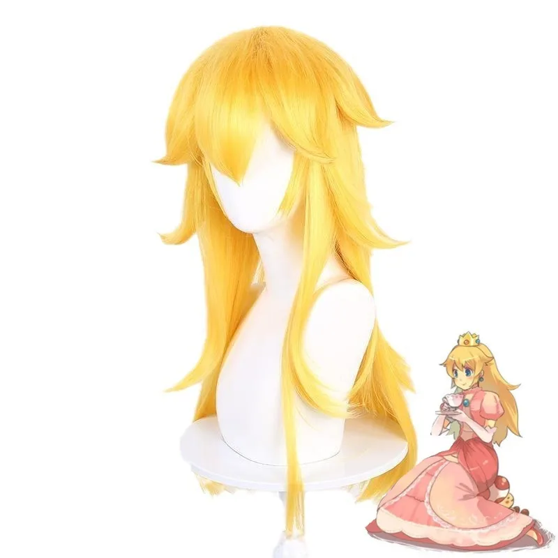 Perruque princesse pêche Cos, robe de soirée de cérémonie, Match de cheveux longs dorés, jeu Super Mario Bros, couvre-chef de rôle de princesse