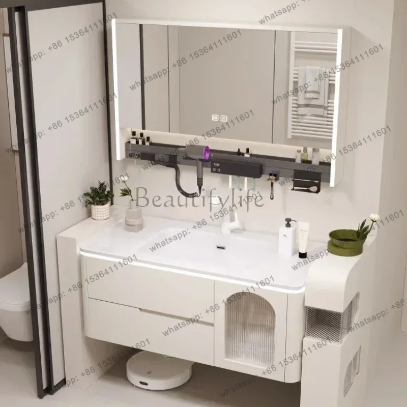 LDModern Bathroom Cabinet Vanity Slate Plate Seamless Sink Washstand French Basin Toilet Wash Wood Combination Furniture