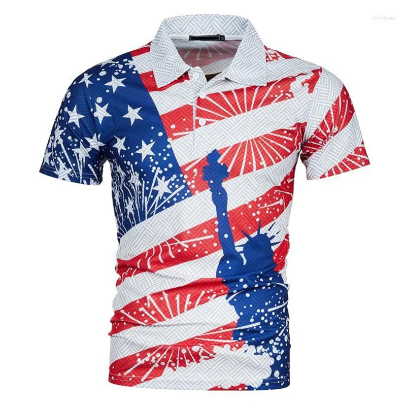 Summer 3D Print USA Flag Polo Shirt For Men Fashion Streetwear Lapel Short Sleeves Tees Hot Sale Casual Button T Shirts Clothes