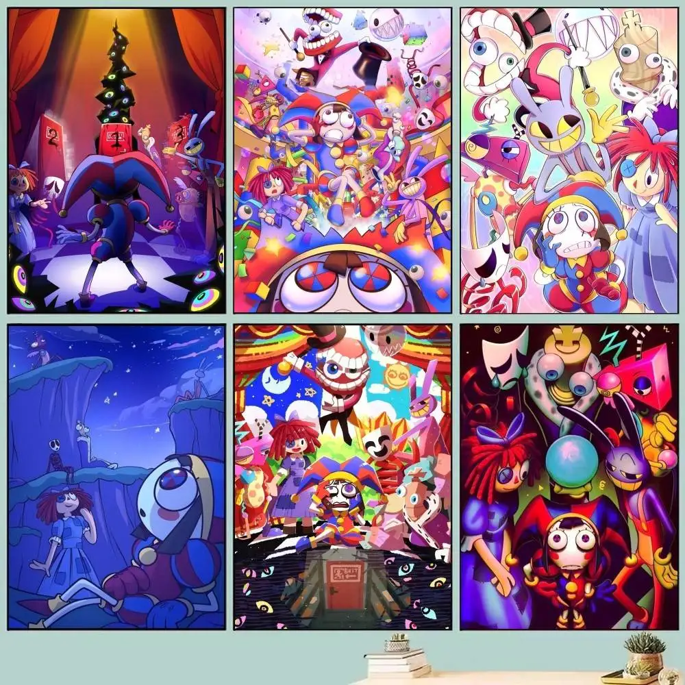 Póster de circo C de dibujos animados, arte autoadhesivo, pegatina de papel impermeable, decoración de pared de habitación, cafetería, Bar, 1 ud.