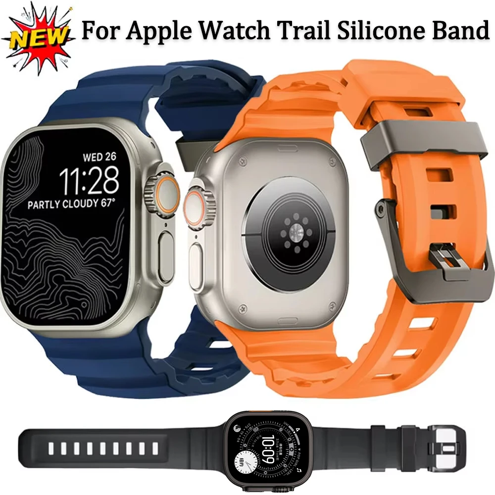 

Sport Trail Silicone Band For Apple Watch Ultra 3 2 49mm Series 11 10 9 8 7 6 SE Bracelet Strap iWatch 42mm 44mm 45mm 46mm Band