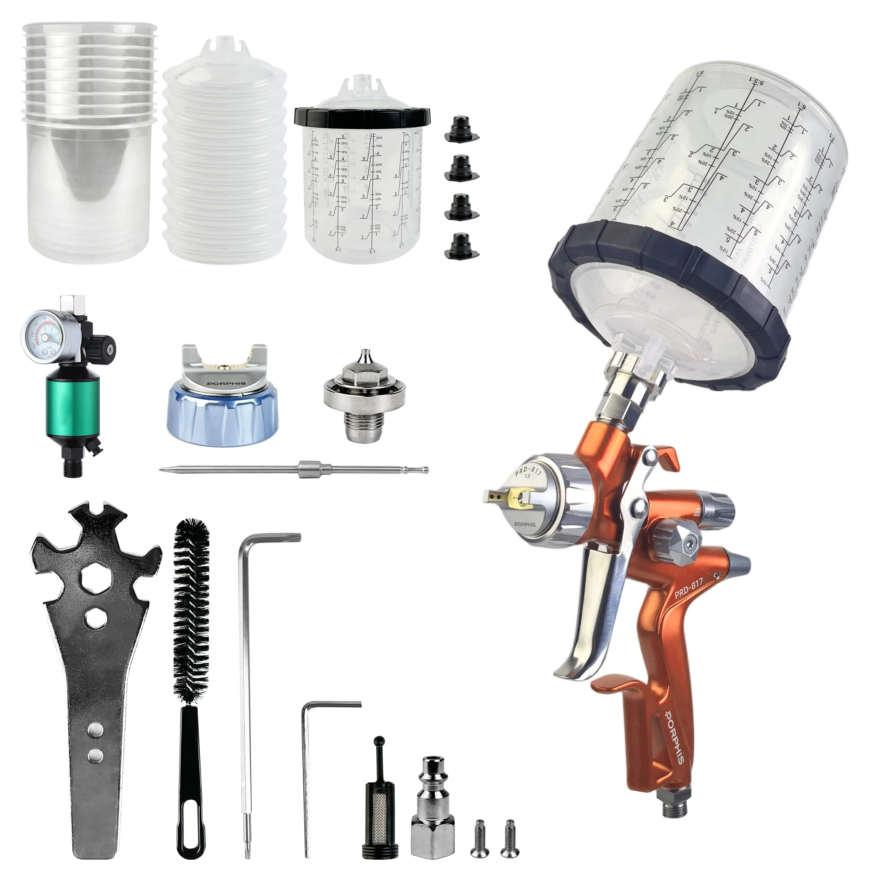Original PORPHIS PRD-817 VS Spray Gun Complete Kit with PRD-815 1.3mm Nozzle&Filter Automotive Paint Gun airbrush for Car Paint