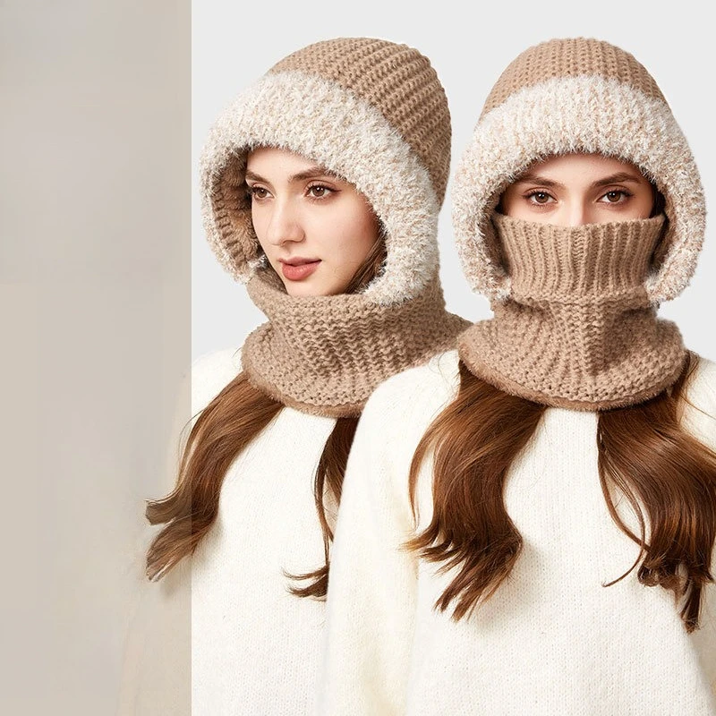 Fashion New High-elastic Fleece Knitted Hat Scarf Mask One-piece Hat Versatile Women's Winter Cycling Windproof Warm Hat