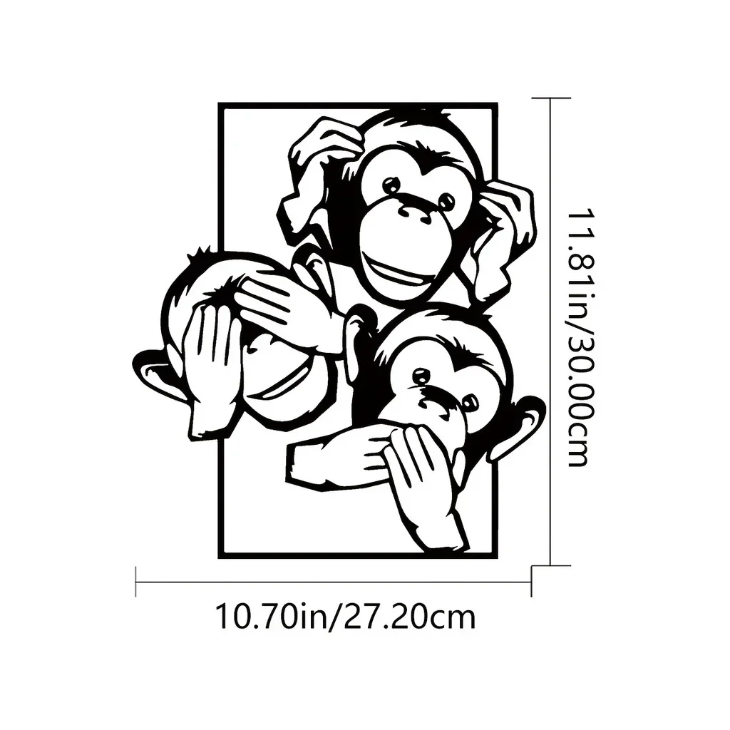 CIFBUY Deco Three Big Mouth Monkeys Metal Home Decor Modern Wall Hanging Decoration Bedroom Decor Sticker Mural Room Decor livin