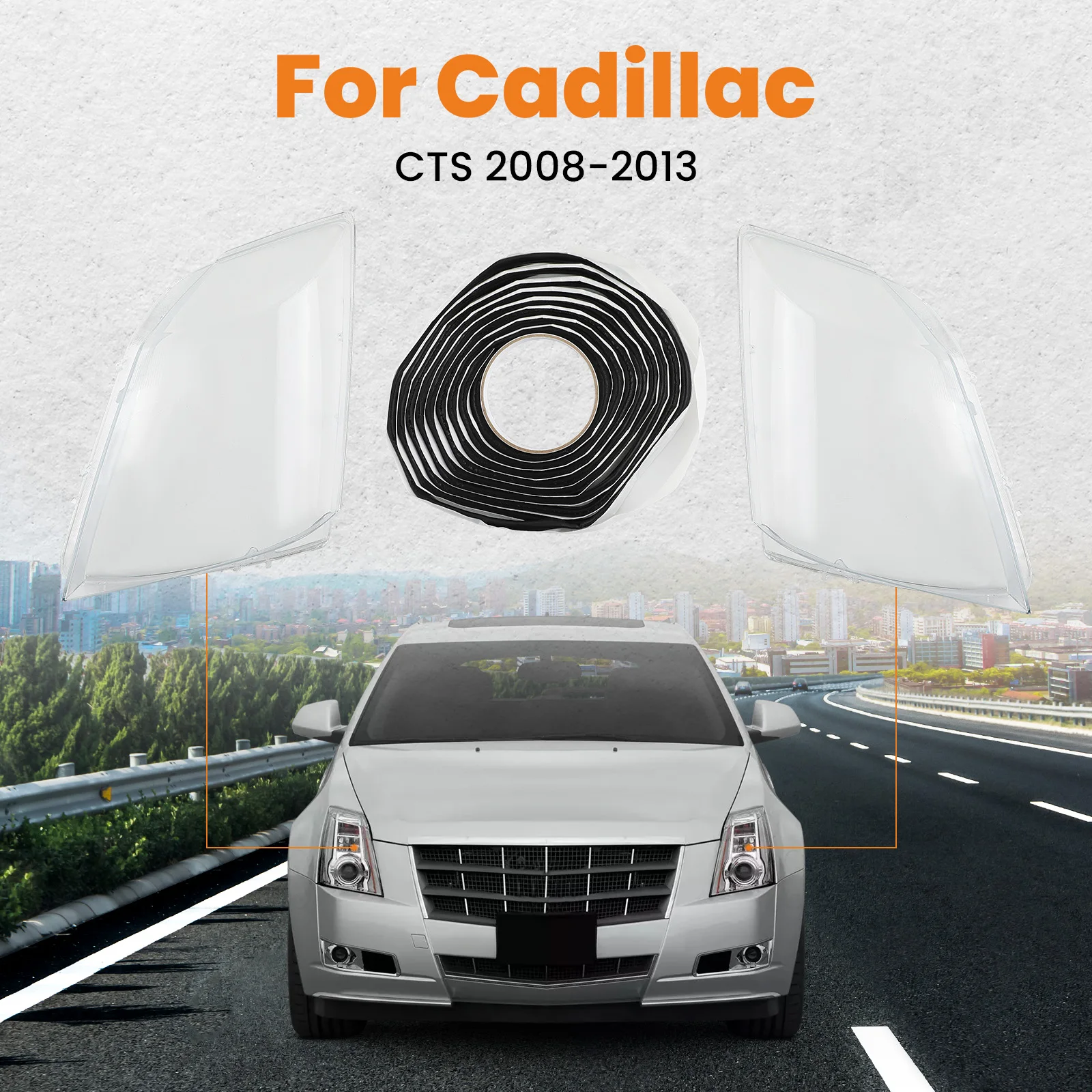 Maxpeedingrods 2x Transparent Headlight Lens Cover + Sealant Glue for Cadillac CTS 2008 - 2013 Front  Left  Right