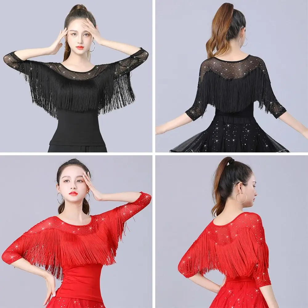 Top de baile latino con borlas a la moda, ropa de actuación brillante, Top de baile de Samba, accesorios de baile modernos, vestidos de noche para baile