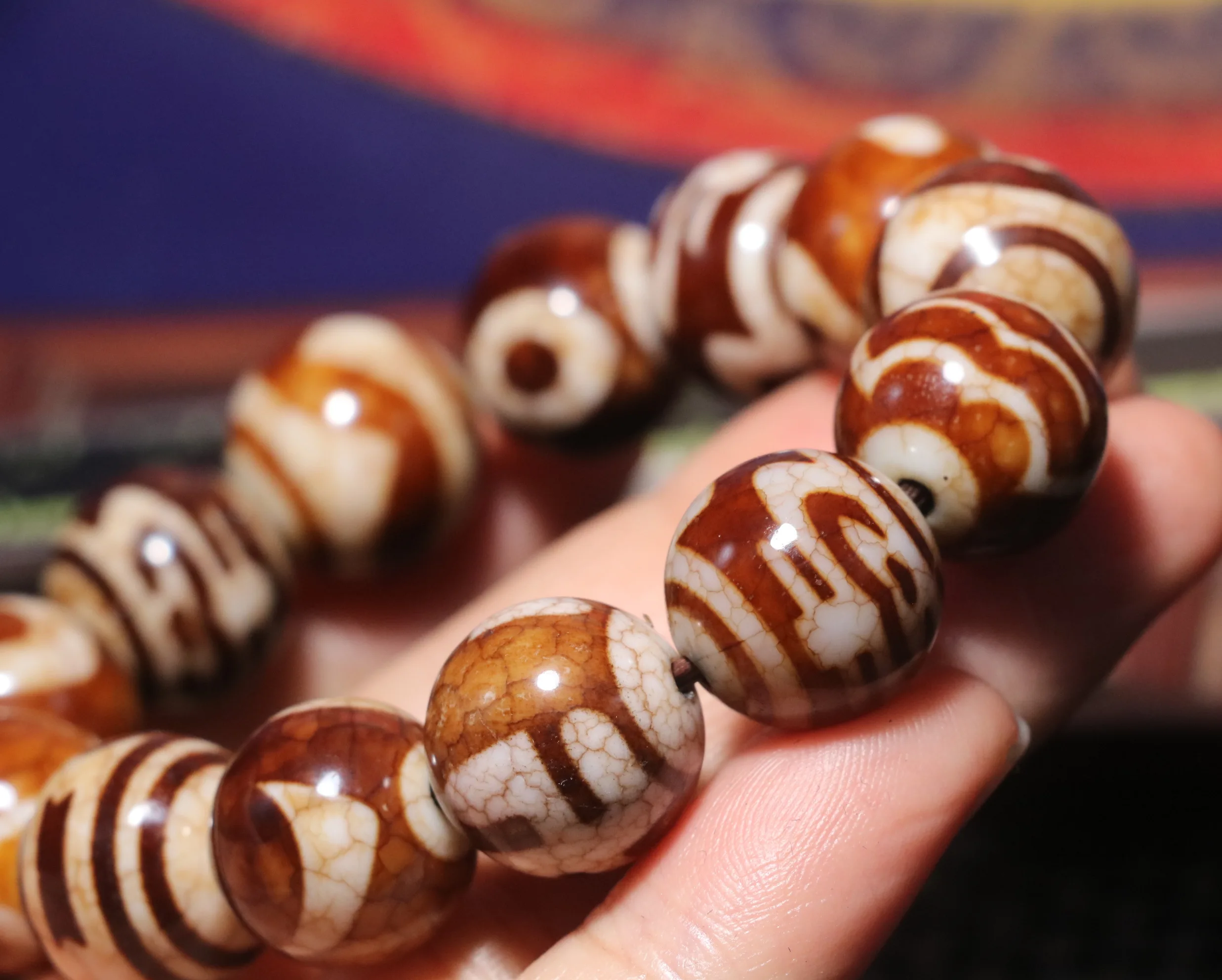 Magic Tibetan old Agate Multiple Symbolize Round 16MM dZi Bead Bracelet Amulet R Timestown UPD210825A1