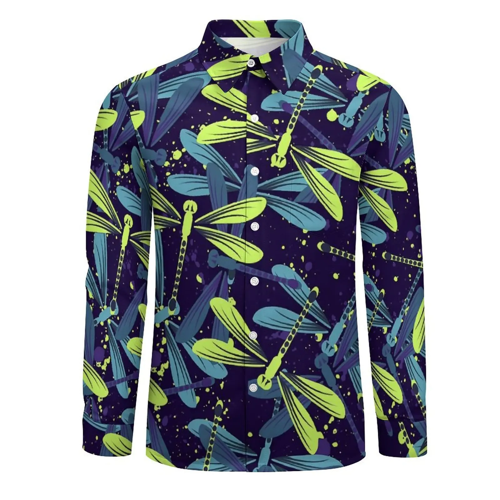 Dragonfly Print Hawaiian Shirt Man Beach Green And Blue Casual Shirts Short Sleeve Breathable Design Classic Plus Size Blouses