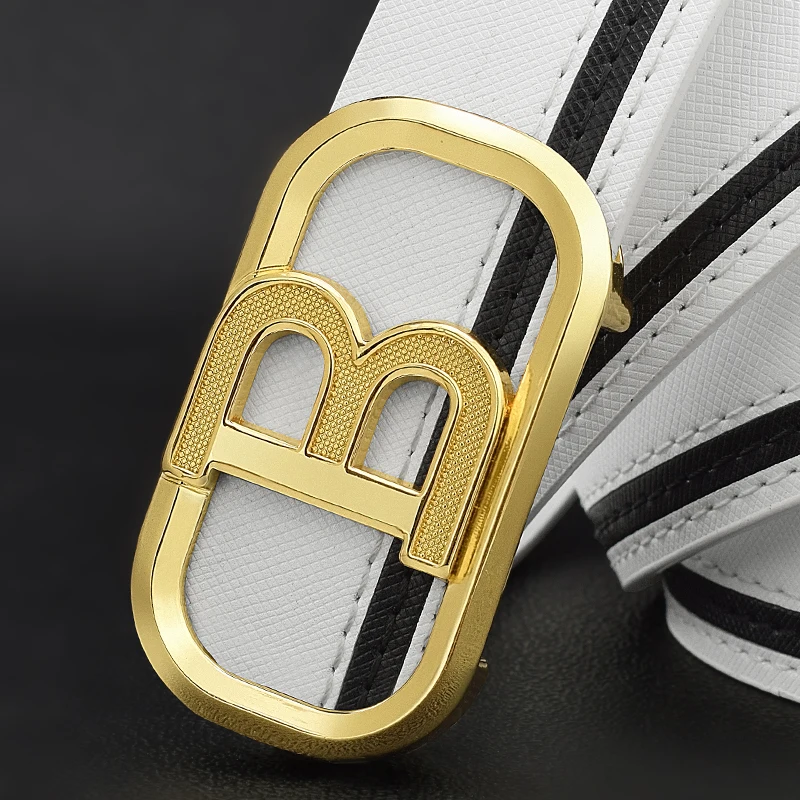 B Letter Casual Belt For Men White Fashion Designer Luxury Belt Personality Student Waist Strap Genuine Leather Cintos Masculino