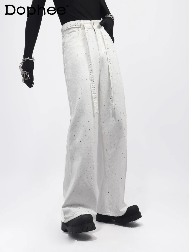 

Высококачественные джинсы с ромбовидным дизайном, мужские четырехсезонные джинсовые брюки 2025 года, свободные универсальные широкие прямые джинсовые брюки