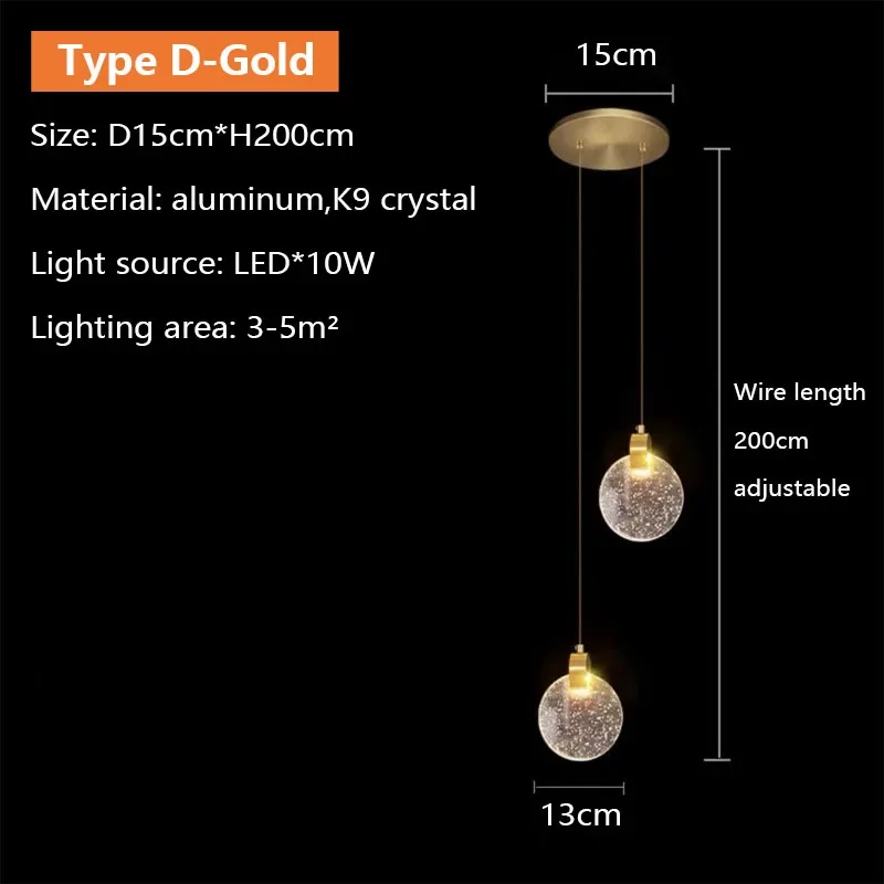 Nordic LED luxe kristallen hanglamp voor woonkamer, eetkamer, slaapkamer, nachtkastje, kroonluchter, binnenhuisdecoratie, verlichtingsarmatuur, glans