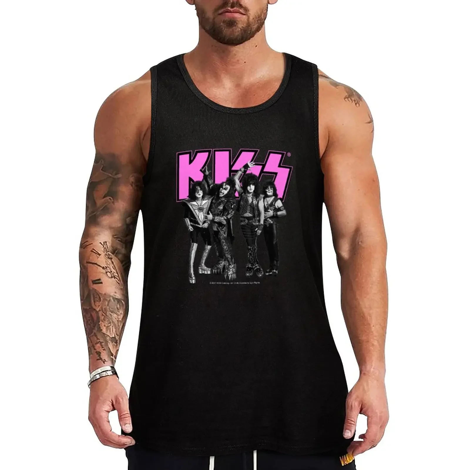 

New KISS  The Band - Pink, Black and White Version Tank Top singlets for men gym clothing