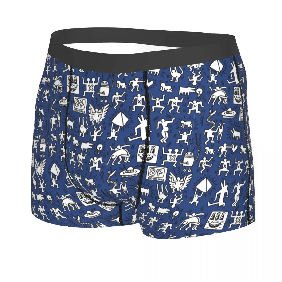 Custom Male Deep Blue Sea Three Eyed Face Abstract Haring Dance Underwear Boxer Briefs Breathable Shorts Panties Underpants