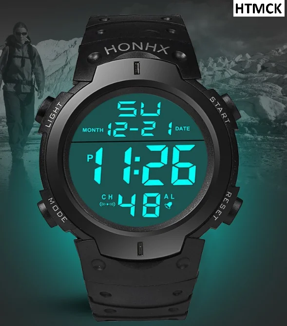Reloj deportivo digital LED para hombre, reloj de pulsera electrónico con correa de goma multifunción, reloj deportivo para fitness, para uso diario al aire libre