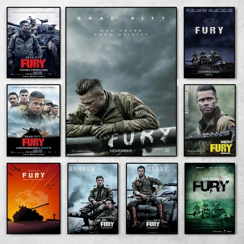 Movie Fury Poster Print Film Character Canvas Painting Modern Wall Art Picture for Living Room Home Decoration Mural