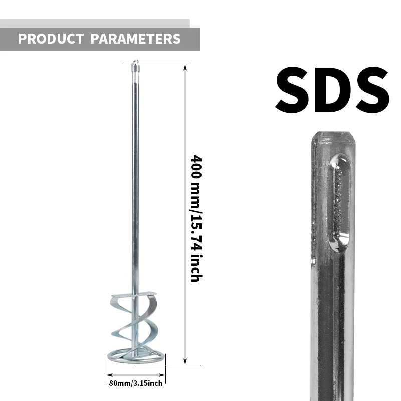 1pc Hex/Sds High Quality Cement Mixer Drill Paint Stirring Rod Handheld Paint Plaster Mortar Cement Mixing Paddle ​80x400mm