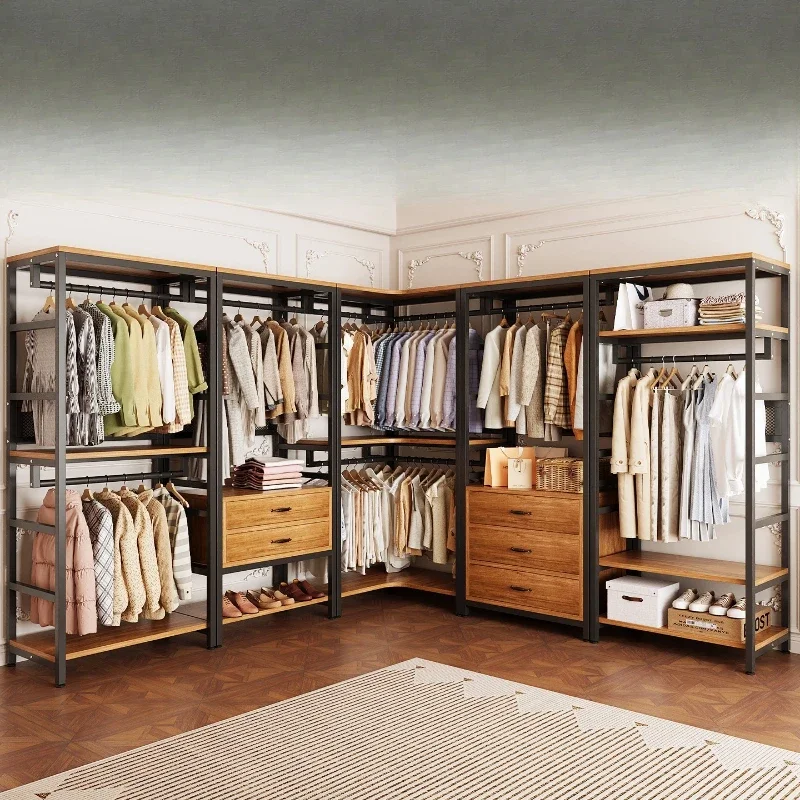 

Open Wardrobe Bedroom Floor Hanger Wardrobe Clothes Shelving Combo Homemade Walk-in Cloakroom Shelf