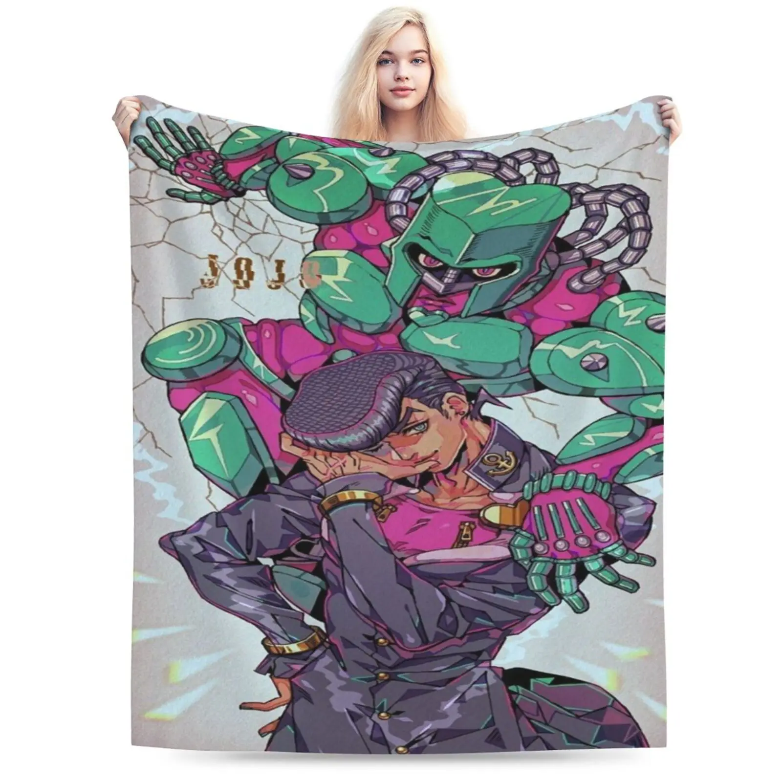 Jojo Anime Cozy Soft Flannel Blanket, Popular Cartoon Character Warm Throw Blanket For Living Room,Gifts for Fans,Friends, Girls