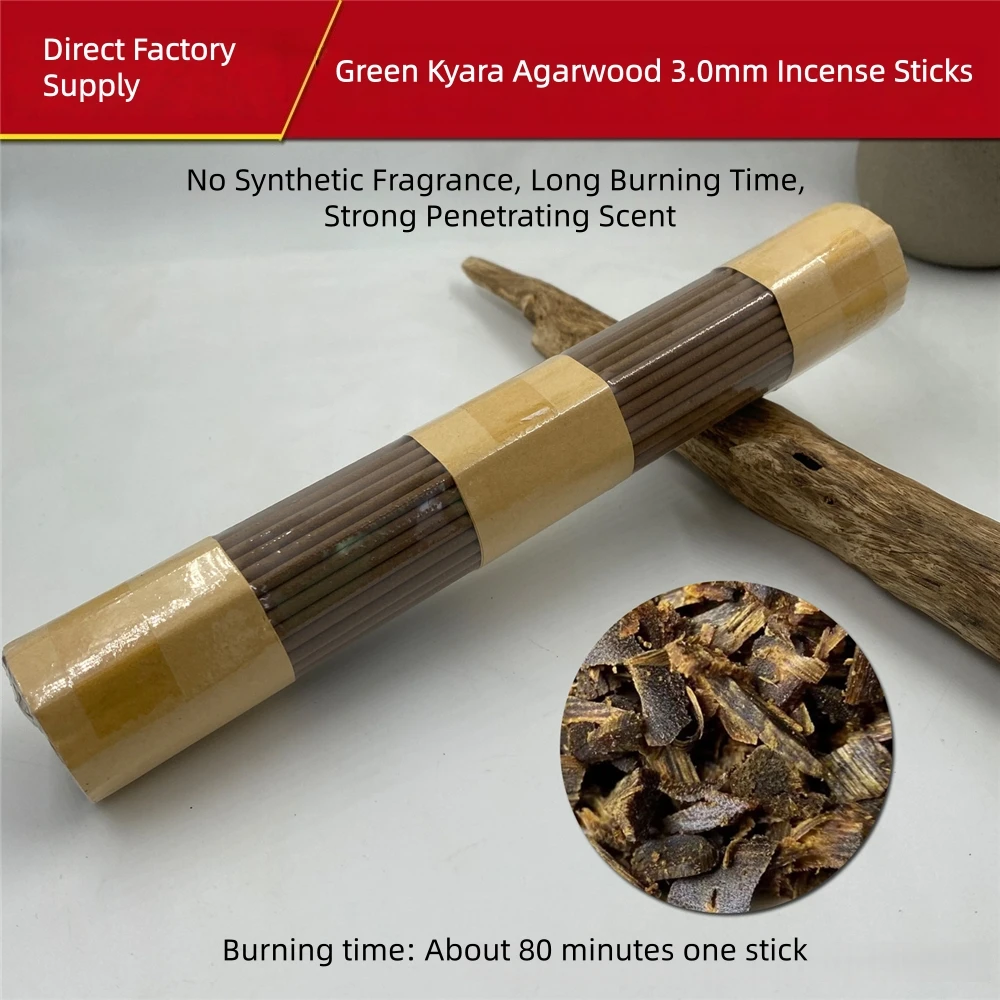 3.0mm Yingge Green Kyara Handmade Incense Sticks,Natural Hainan Agarwood, Long Lasting Aroma for Home Use,Oud Incense Sticks