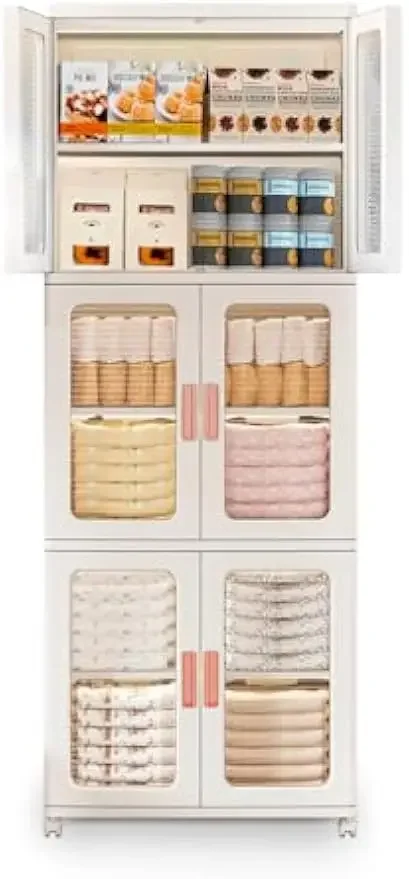 Storage Bins with Lids and Doors Storage Cabinet with Wheels Plastic Pantry Cabinet Cupboard Closet Kitchen