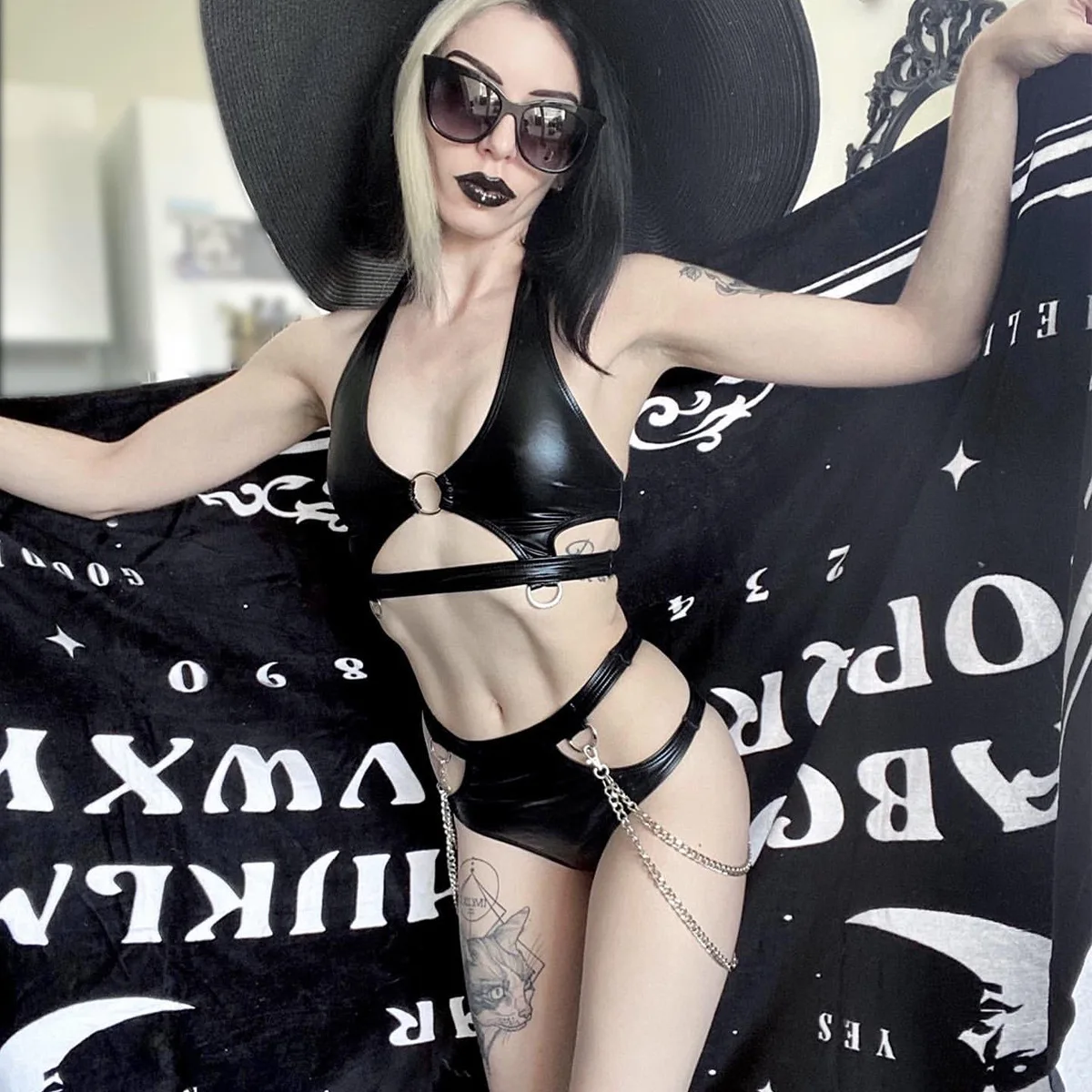 الصيف بو الجلود سلسلة سبليت الجنس الملابس الداخلية قطعتين مجموعة الرقبة الرسن الجنس مجموعة #2