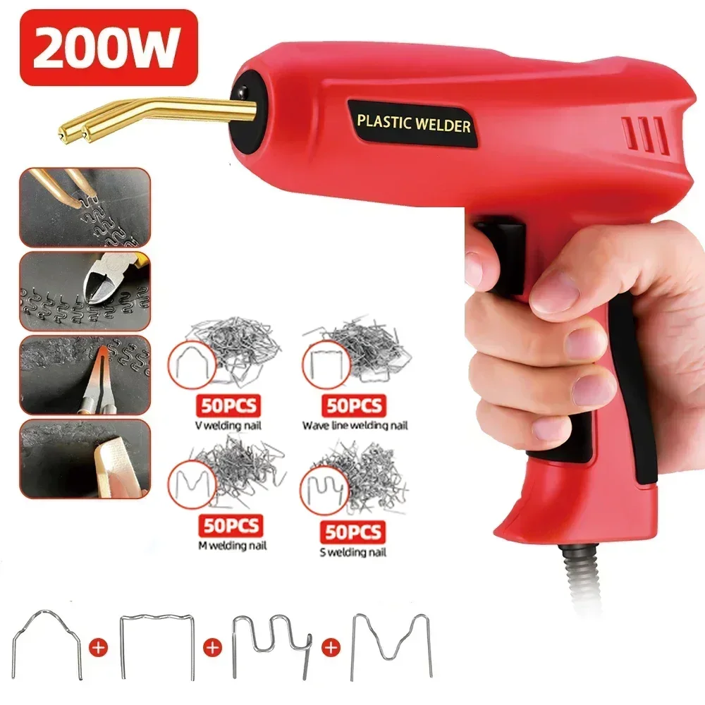 

l l 200W Upgraded Plastic Welding Gun Kit High Power Repairer EU Bumper Soldering Iron Staples PVC Car Repair Kit Nail Wire To