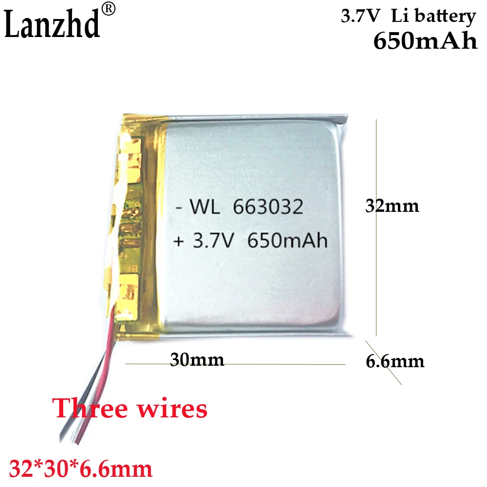 3.7V Li battery polymer lithium battery For smartwatch LED light  Mp3 GPS smart watch speaker headset Breast 650mAh 663032