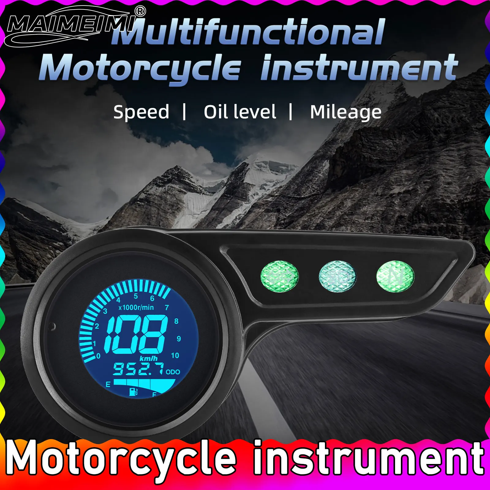 

Speedometer Km/h MPH Odometer 7 Colors Motorcycle Digital Instrumentation N Gear Fuel Level Gauge with Alarm for Yamaha