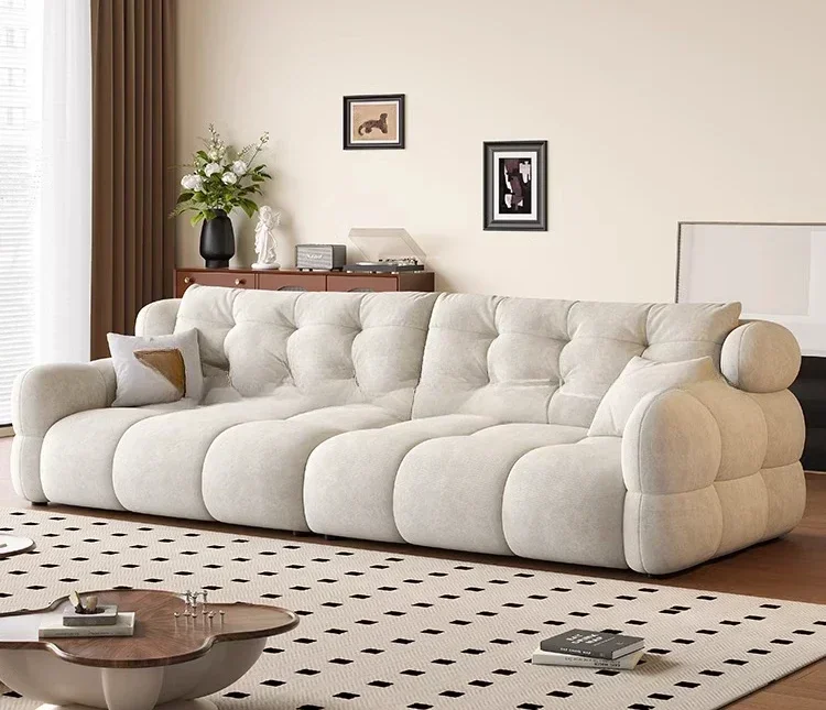 

Cream style fabric sofa living room simple small apartment