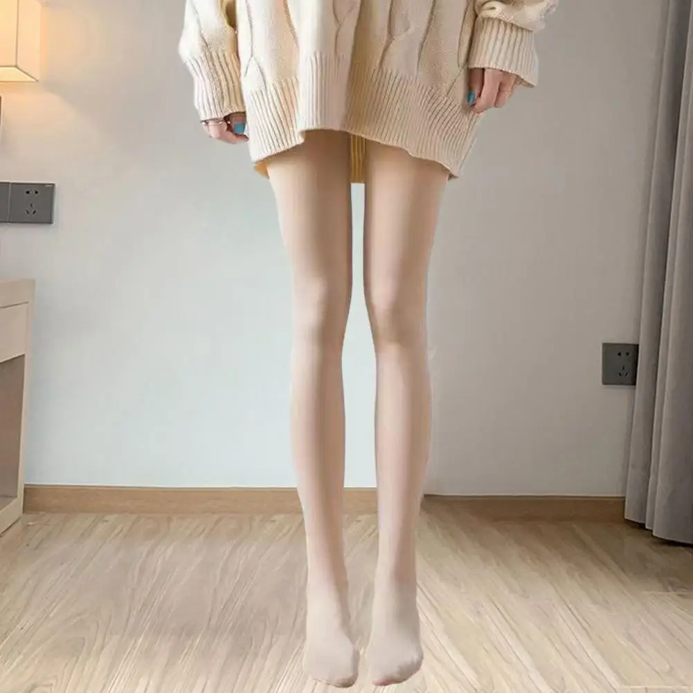 

Леггинсы на бархатной подкладке, женские зимние колготки на плюшевой подкладке, эластичные леггинсы со средней талией для короткой юбки, платья, сохраняющие тепло, однотонные