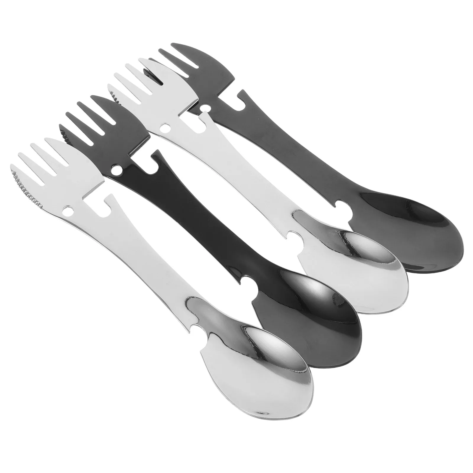 

4Pcs Stainless Steel Multifunctional Spork Fork Spoon Knife Bottle Opener Portable Utensil Set Lightweight Outdoor Camping