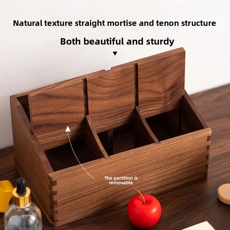 

Black Walnut Remote Control Holder Solid Wood Coffee Table Organizer Vintage Nightstand Storage Case Living Room Organizer Box