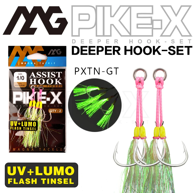 MAG PXTN-GT Fishing Hooks Sea Glow 1/0 2/0 3/0 4/0 5/0 6/0 Fish Assist Hook Double Fishhooks Jig Slow Feather for Fishing hooks