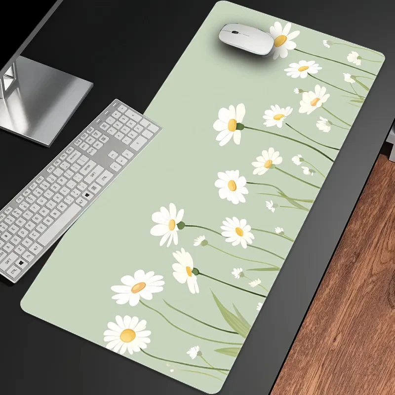 White Daisy Design Mouse Pad Large Rubber Base Anti-slip PC Desk Accessories Mousepad for Office & Gamer Keyboard Mats Decor Mat