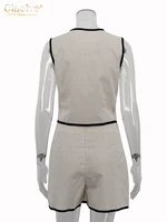 Clacive Summer Slim Khaki Cotton 2 Piece Set Woman Outfit 2025 Fashion Sleeveless Crop Top With High Waist Shorts Set Streetwear - Image 6