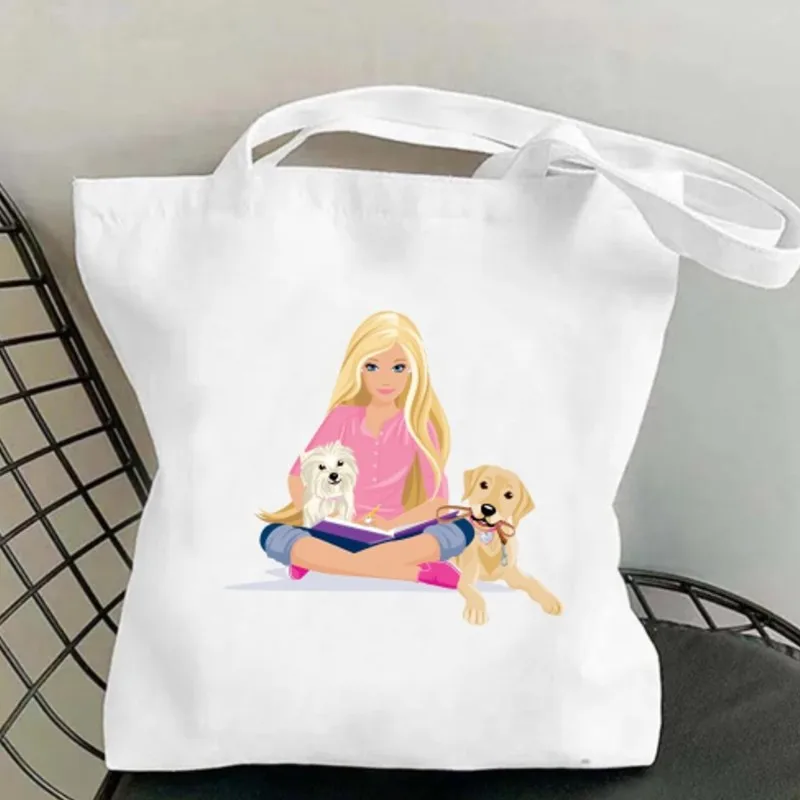 BEAST KINGDOM B-Barbie Women Shoulder Bags Casual Handbag Tote Bag Large Capacity Cotton Shopping Bag