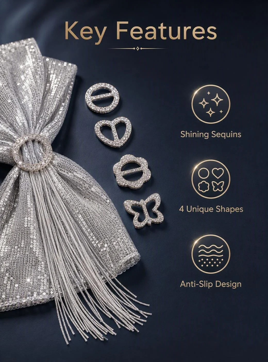 Sequin Tassel Shawl Wrap Set With 4Pcs Sparkly Plastic Buckles Women Evening Party Shoulder Scarf Accessories