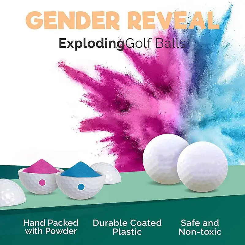 Gender Reveal Golf Ball Trick Balls Parties Decorations Exploding Ball Games with Color Powder Blue and Pink Reveals Baby Gender