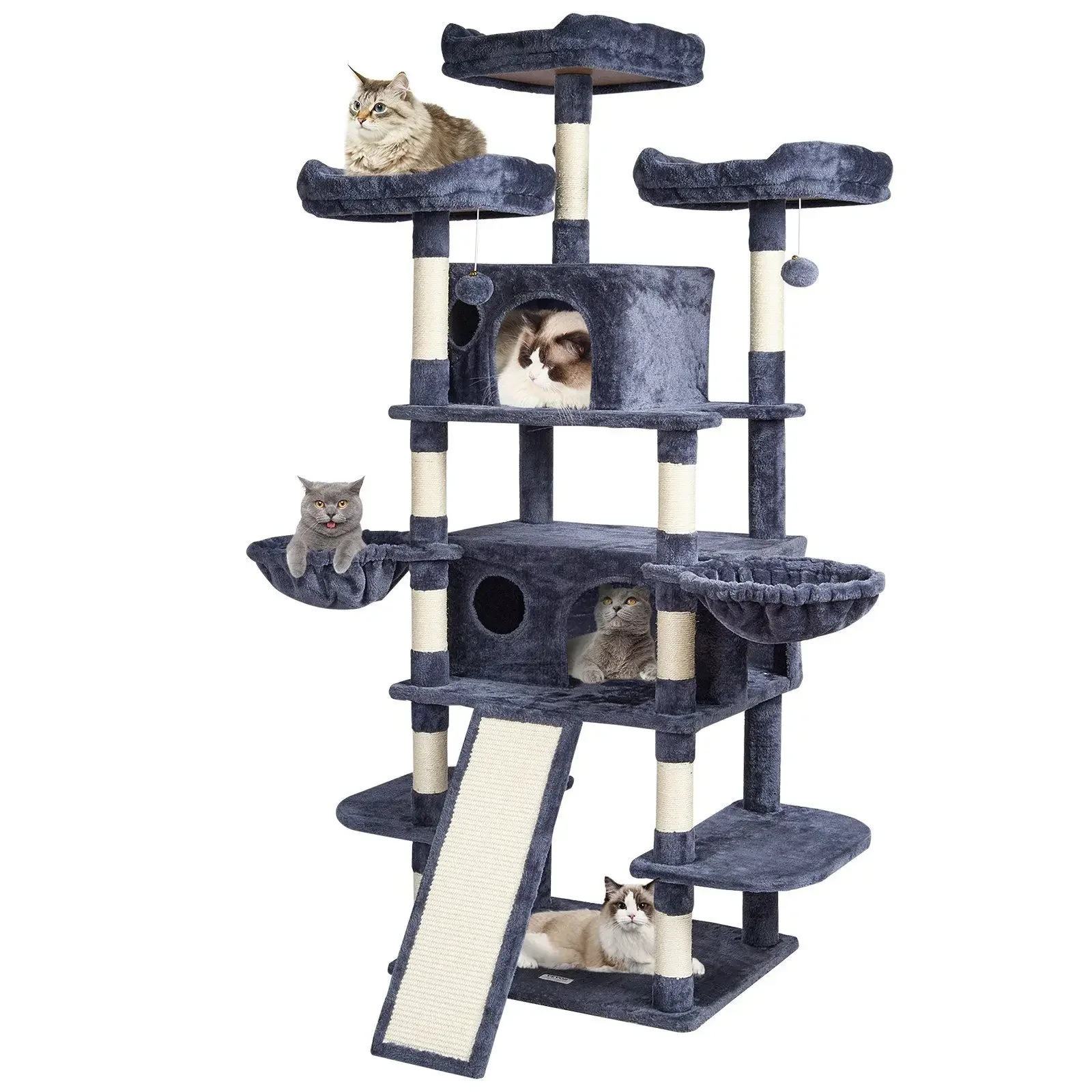 aLuxury Cat Tower 68.5 In Indoor Cat Tree With Condos And Scratching Post For Multiple Cats
