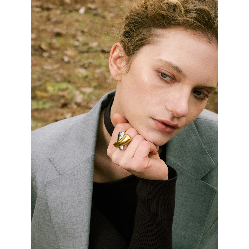 Yhpup Personalized Stainless Steel Metal Casting Open Ring Stylish Unique Texture Versatile 18K PVD Plated Daily Jewelry Gift