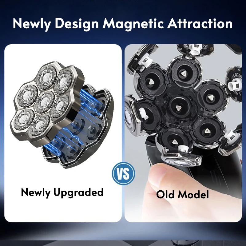 5/7/9‑Blade Magnetic Bald Shaver Replacement Heads With Dual‑Ring Curved Blade Guard Universal Fit Electric Shaver Accessories