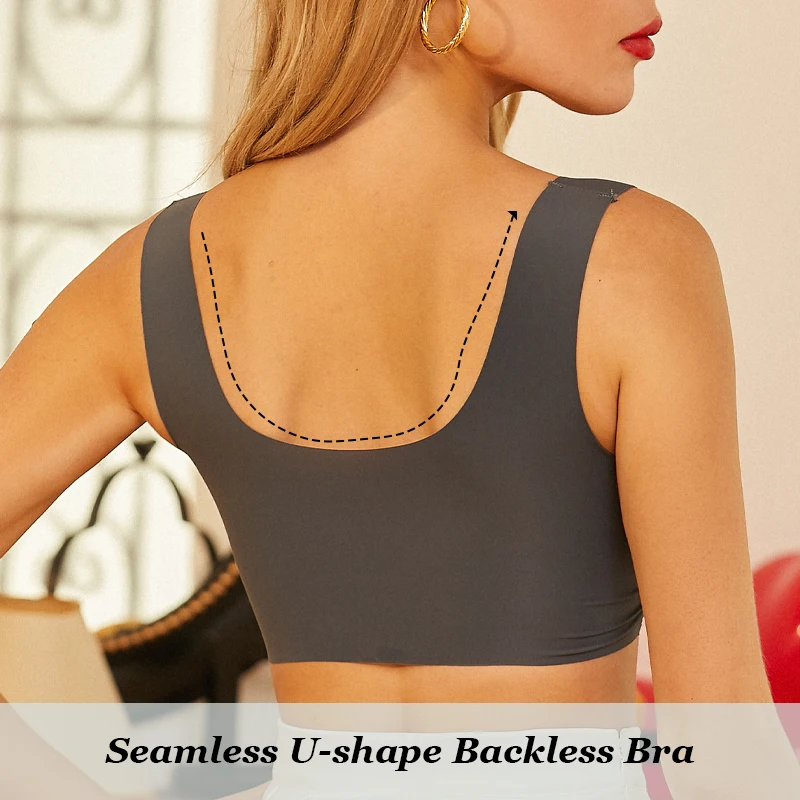 FINETOO Sexy Seamless Plus Size Bra Women Patchwork Lace Push Up Sports Brassiere Female Backless Thin Invisible Lingerie L-3XL