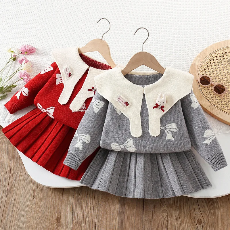 

Платье для девочек, комплекты одежды, осень-зима, детские шерстяные трикотажные свитера, пальто, юбки, детский милый костюм для ребенка, вязаная одежда, От 4 до 5 лет